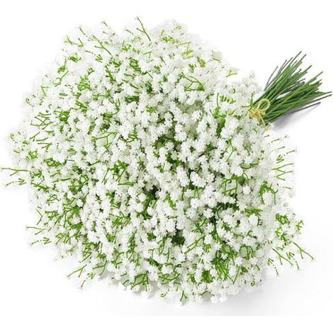 (Blanc) 6pcs bouquet de fleurs artificis de souffle de bébé toucher réaliste pour la fête de mariage, arrangement floral, décoration de la maison (1/5)
