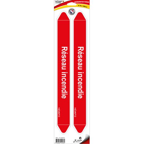Planche de 2 marqueurs de tuyauterie 450 x 52 mm pour Ø 70 à 100 mm - Réseau incendie - 4702360
