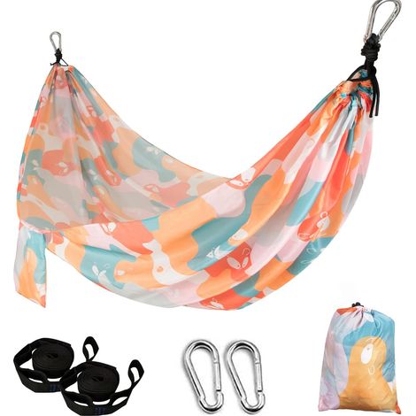 Hamacs de voyage légers en plein air, hamac en nylon portable de grande taille avec 2 sangles d'arbre (1/5)