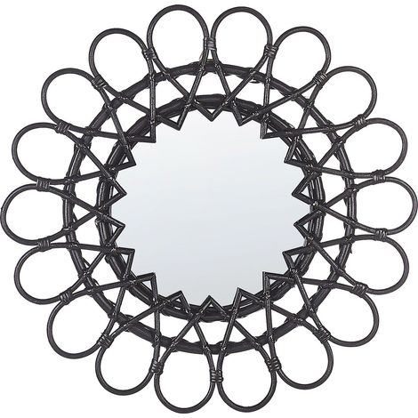 Wandspiegel BABAI 60 cm 60 cm Rattan Schwarz