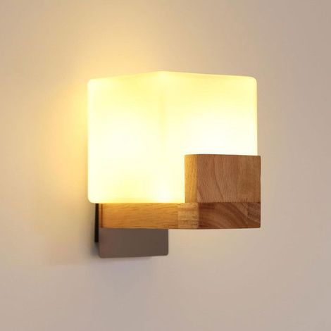 DELIPOP Applique Murale Vintage - Bois Naturel et Verre Blanc - LED 3 Couleurs - Idéale pour Couloir, Escalier, Balcon