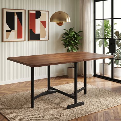 Mesa de comedor extensible 120 x 80 cm, plegable y compacta, MDF efecto nogal, 60 kg OKMYHOME (1/5)