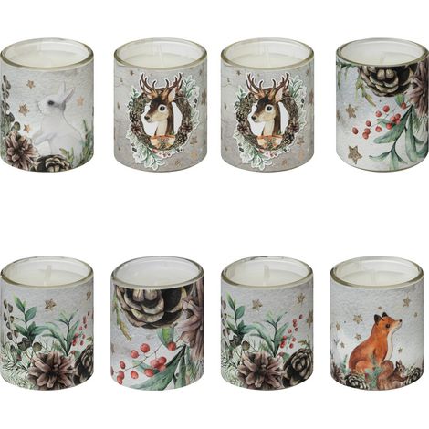 Lot de 8 Bougies parfumée dans photophore en verre 320G Mon beau sapin - Feeric Christmas (1/5)