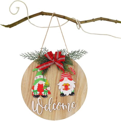 Couronne De Porte De Noël - Panneau D'accueil En Bois Rustique - Décoration Extérieure Pour Porte D'entrée - 1 Pièce (1/5)