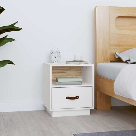 Table de chevet-Table de nuit Blanc 40x34x45 cm Bois de pin massif 172394 (1/5)