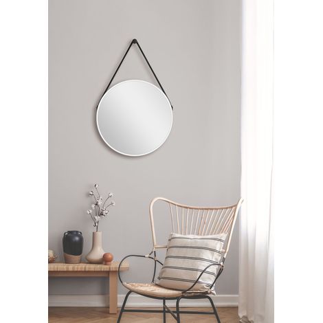Talos White Style Spiegel rund - 50 cm - runder Wandspiegel in matt weiß - Badspiegel rund mit hochwertigen Aluminiumrahmen - Dekospiegel - Badezimmerspiegel mit trendigem Aufhängeband