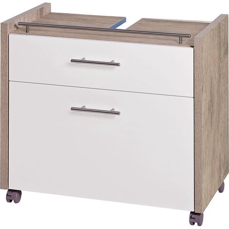 Schildmeyer Trient 133073 - Mobile sottolavabo, 67 x 35 x 60,5 cm, Finitura Quercia Selvatica/Bianco Lucido
