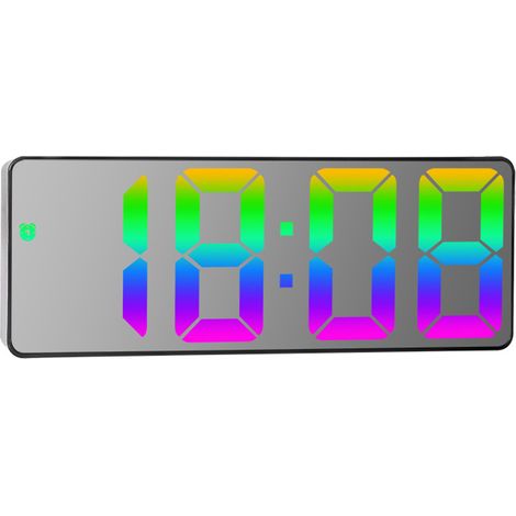 Réveil à police couleur - 0725, coque noire, miroir C