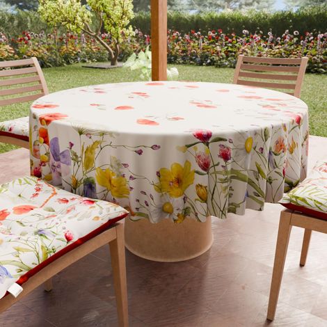 Nappe Ronde Anti-Tache Microfibre (Diamètre Ø 120 cm), Nappes en Tissu de Cuisine pour Table Ronde, Motif Floral 10, 100% Fabriqué en Italie (1/5)