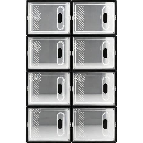 Stapelbare Schuh-Aufbewahrungsbox aus schwarzem transparentem Kunststoff, 8er-Set (1/5)