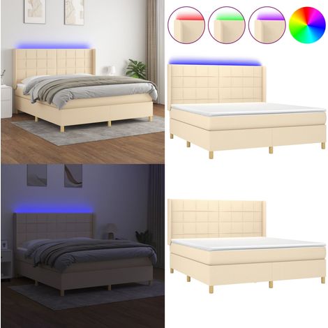 Boxspringbett mit Matratze & LED Creme 160x200 cm Stoff - Boxspringbett - Doppelbett - Cremefarbenes Bett - Bettauflage - LED Beleuchtung - Home & Living (1/5)