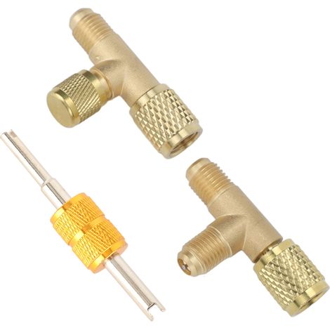 Raccord en T en laiton à connexion rapide pour manomètres à vide, avec noyau de vanne de 1/4 pouce et fluides frigorigènes R22, R12 et R134. (1/5)