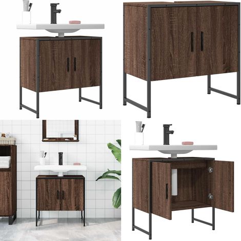 Armoire lavabo de salle de bain chêne marron 60x33x60 cm - Meuble Lavabo - Armoire Salle De Bain - Placard Lavabo - Meuble Salle De Bain - Rangement Salle De Bain - Home & Living