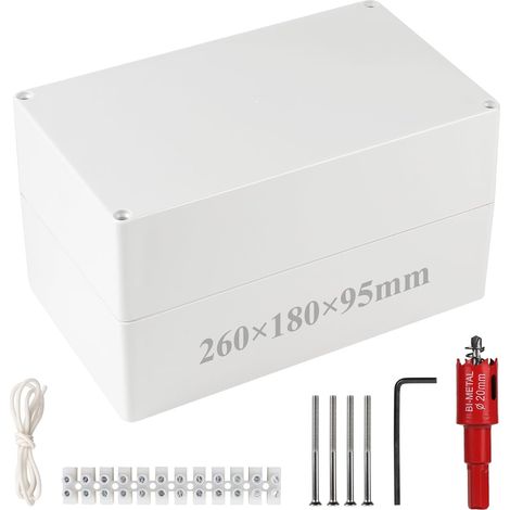 Boîte Étanche Exterieur, Boîte Carrée IP66, 260 x 180 x 95 mm De Dérivation avec Passe Cable pour Ø6-12 mm pour Timer Outlet Plug Minuteries Rallonges Câbles Couleur: Blanc (1/5)