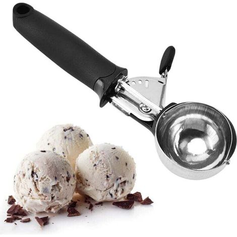 Wiederverwendbarer Kekslöffel, Melonenkugellöffel, Eisportionierer mit Auslöser, Frucht-, Keks- und Teigportionierer (Schwarz) (1/4)