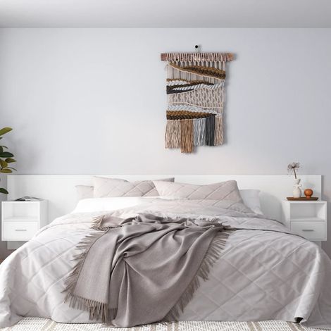 Tête de lit Contemporain Pour Lit adulte  avec armoires Blanc Bois d’ingénierie 85027