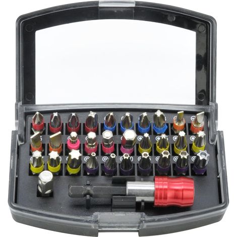 Coffret 32 embouts tournevis acier S2 1/4", Kit multi-spécifications Phillips Torx Hexagonaux Fente, Porte-embout dégagement rapide + rallonge (1/5)