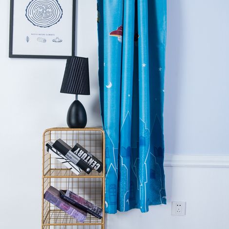 Rideaux décoratifs bleus en polyester imprimé à motifs pour salon et chambre à coucher (1/5)