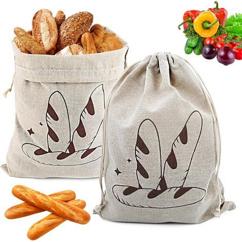 sacs à pain en lin, 40 cm × 30 cm, sacs de conservation pour pain, sacs à pain, sac à pain, conservation des aliments frais, réutilisables, pour pain, fruits, légumes (1/5)
