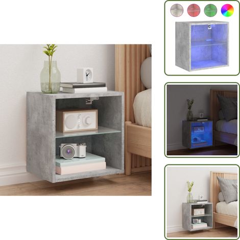 The Living Store Wand-Nachttisch mit LED-Leuchten Betongrau - TV-Tisch - Nachtkästchen - Betonoptik - Beleuchtung - Regal