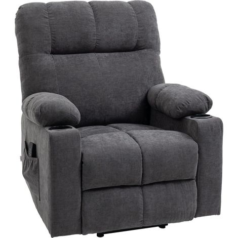 Sessel mit Aufstehhilfe, Elektrischer Relaxsessel mit Massagefunktion, Fernsehsessel mit Heizfunktion, mit Flanelloptik, Dunkelgrau