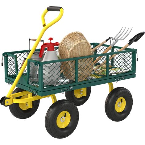 Outsunny Carrello da Esterno Capacità 200 kg con Pareti Rimovibili Verde Giallo