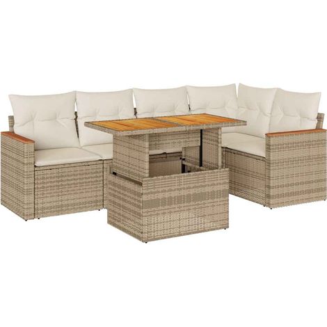 vidaXL Set Divano da Giardino 6 pz con Cuscini Beige Polyrattan Acacia (1/5)