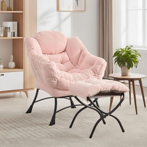 Ohrensessel mit Hocker, Relaxsessel mit Armlehnen, Cord Pink Rosa (1/5)