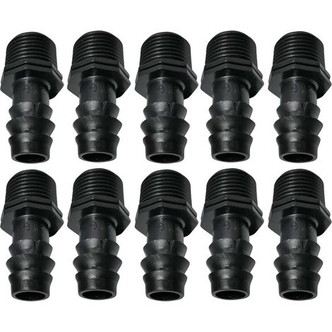 Lot de 10 Adaptateurs/raccords mâles cannelés Ø16mmx1/2'' de Tuyau Goutte à Goutte Filetage Externe (pour Tuyau de Ø16mm) - connecteur pour système d'irrigation/arrosage (1/4)