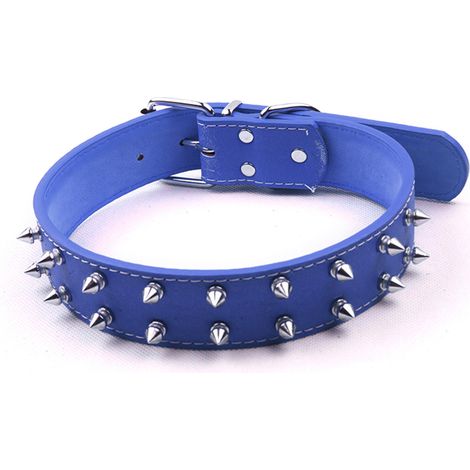 Hundehalsband im Punk-Stil mit Nieten, aus PU-Leder, verstellbar, mit Nieten besetzt und verziert, für mittelgroße bis große Hunde, blau. (1/5)