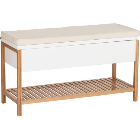 Wenko – Meuble à chaussures avec siège beige – Dimensions compactes 35x90x52 cm – En bambou naturel – Style scandinave minimaliste (1/9)