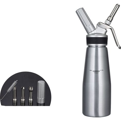 Distributeur de crème fouettée Chargeur de crème fouettée de 500 ml avec corps et tête en aluminium robuste, sans fuite, machine à crème avec 2 ensembles de buses de décoration, résistant aux fuites (1/5)