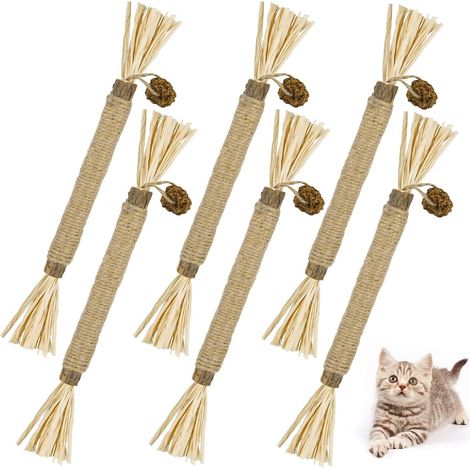 Bâtons d'herbe à Chat, 6pcs Bâtons à Mâcher pour Chats, Jouet Cataire pour Chat, pour Que Les Chats Jouent, mordent, mâchent, Aident avec Le Tartre et La Mauvaise Haleine Hygiène Saine Soins (1/5)