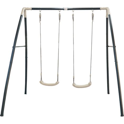 AXI – Balançoire double en métal pour 2 enfants – Portique extérieur 210 x 210 x 217 cm – Acier galvanisé avec ancrages au sol – Couleur blanche et grise
