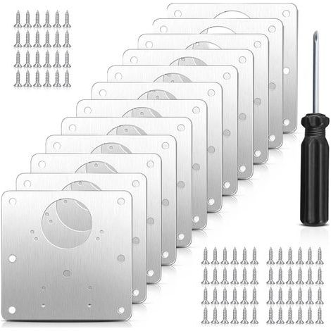 Kit de reparación de bisagras, placa de reparación de bisagras para armarios, 12 piezas para armarios, kit de reparación de bisagras de acero inoxidable, adecuado para armarios y ventanas. (1/5)