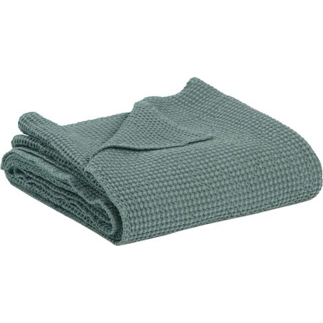 VIVARAISE - Jeté de lit Vivaraise Maia - Coton recyclé 260 x 260 cm (Vert de gris)