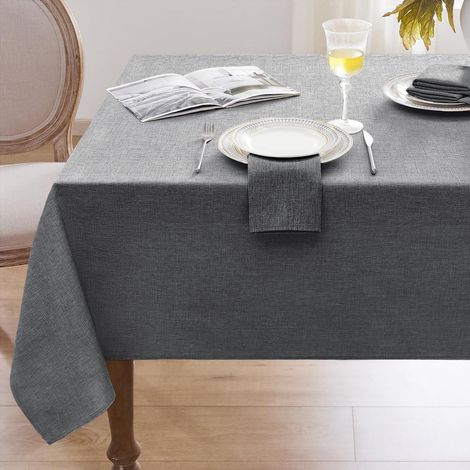 Nappe lavable 140x100 cm aspect lin Gris, Rectangulaire, hydrofuge