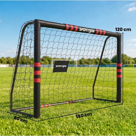 Porta da calcio da esterno 180x120 cm in metallo, protezione imbottita, rete in PE, nero e rosso (1/5)