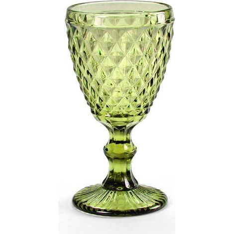 SET 6 CALICI DIAMANTE REALIZZATI IN VETRO PER VINO DA 210 CC COLORE VERDE (1/4)