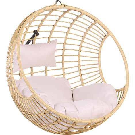 Silla colgante de ratán cesta redonda color natural con cojines sin marco de metal estilo boho Aspio