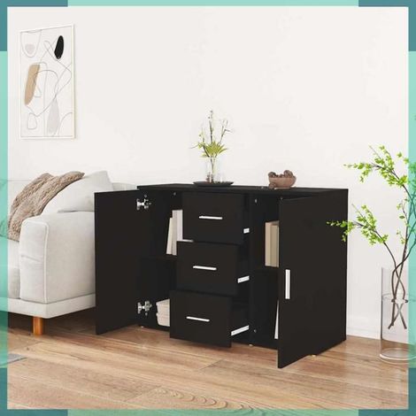 Buffet - 823343 - Noir - Bois d'ingénierie - 91 x 29,5 x 65 cm (1/5)