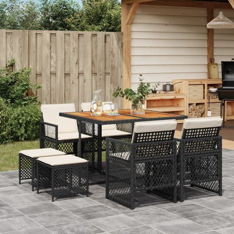 9-tlg. Garten-Essgruppe mit Kissen Schwarz Poly Rattan vidaXL (1/5)