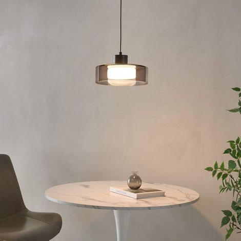 Schwarze minimalistische LED- Hängeleuchte mit Rauchglas - Valdo