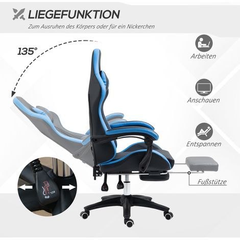 Fauteuil de bureau, chaise gaming, 1 appui-tête, 1 soutien lombaire, Bleu + Noir (1/4)