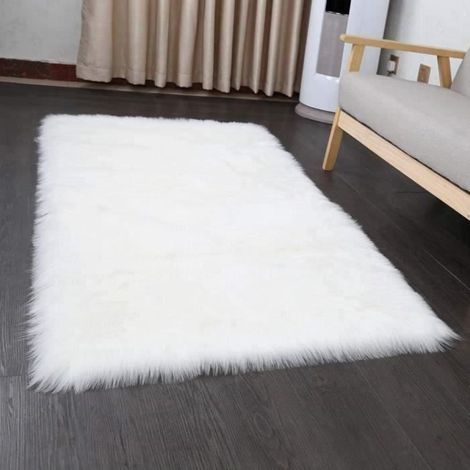 Grand tapis rectangle blanc en peau de mouton, impression fausse fourrure, pour salon, 50 x 150 cm S0860 (1/4)