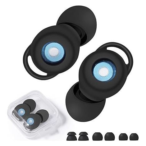 Noise Blocking Earplugs for Sleeping, Reusable Hearing Protection in Flexible and Soft Silicone, for Work, Travel, Reading - Black (1/5)