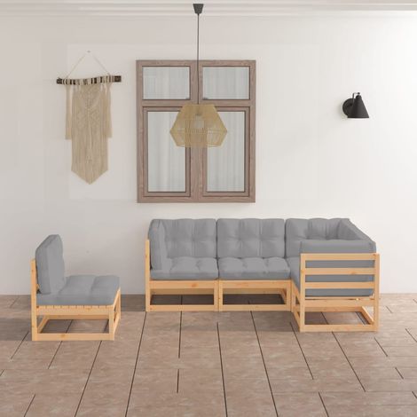Salon de jardin 5 pcs,Mobilier de terrasse,Table et Chaise pour Relax avec coussins Bois de pin massif -YZ886500 (1/5)