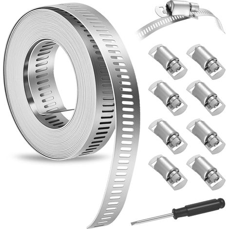 Collier de Serrage Inox, 3,5 m Attache Câblées Acier Inoxydable 304, Collier de Serrage Métallique Inox Autobloquante avec Butée à Bille pour Conduits échappement avec 10 fixations et 1 tournevis DIY (1/5)
