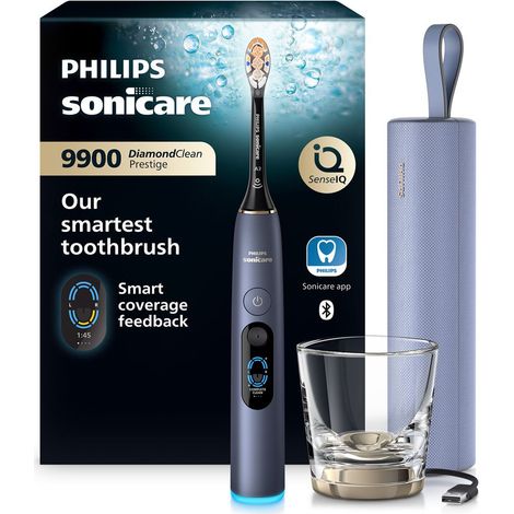 Wiederaufladbare elektrische Zahnbürste Philips Sonicare DiamondClean 9900 Prestige HX9813/98 Mitternachtsblau 62.000 Bewegungen/min SenseIQ