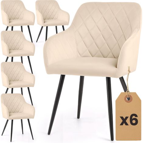 Lot de 6 Chaises en velours matelassées en losanges VELTO Beige pieds noirs (1/5)